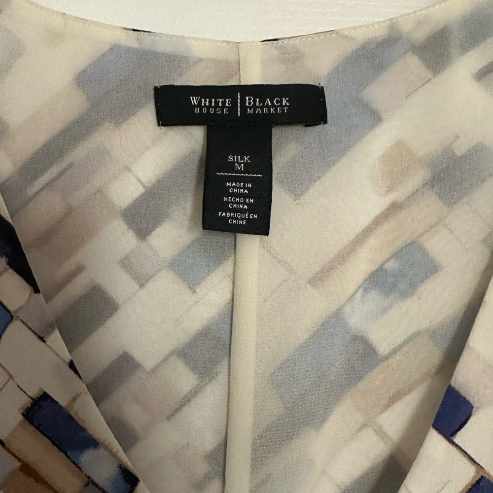 White House Black Market Silk Top with Geometric Design